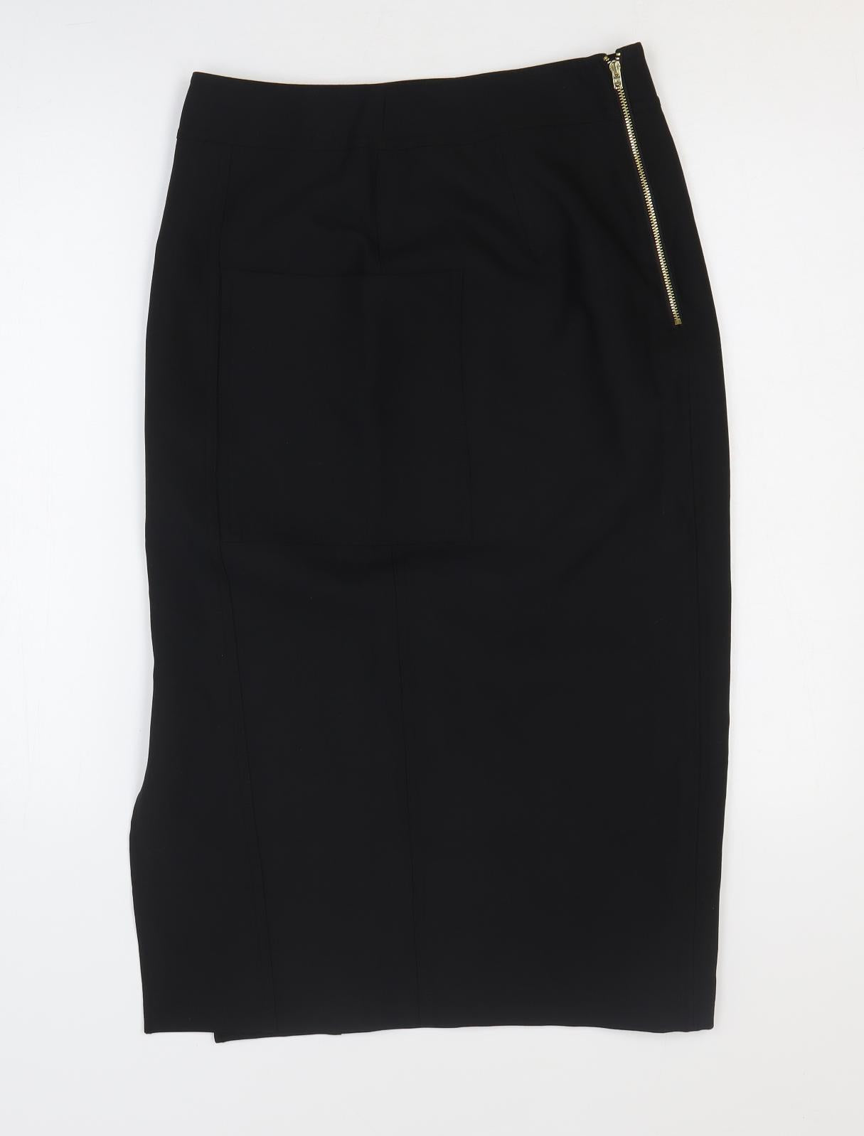 Marks and Spencer Womens Black Polyester Straight & Pencil Skirt Size 10 Zip