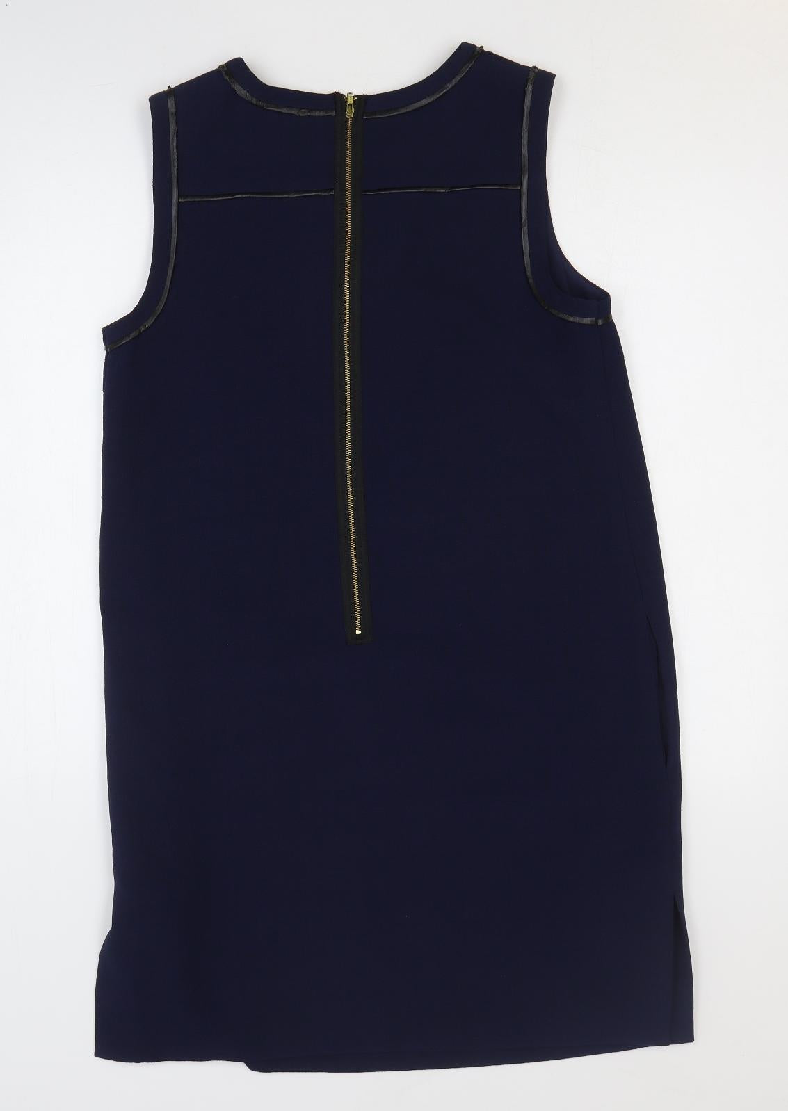 Marks and Spencer Womens Blue Polyester Tank Dress Size 12 V-Neck Zip