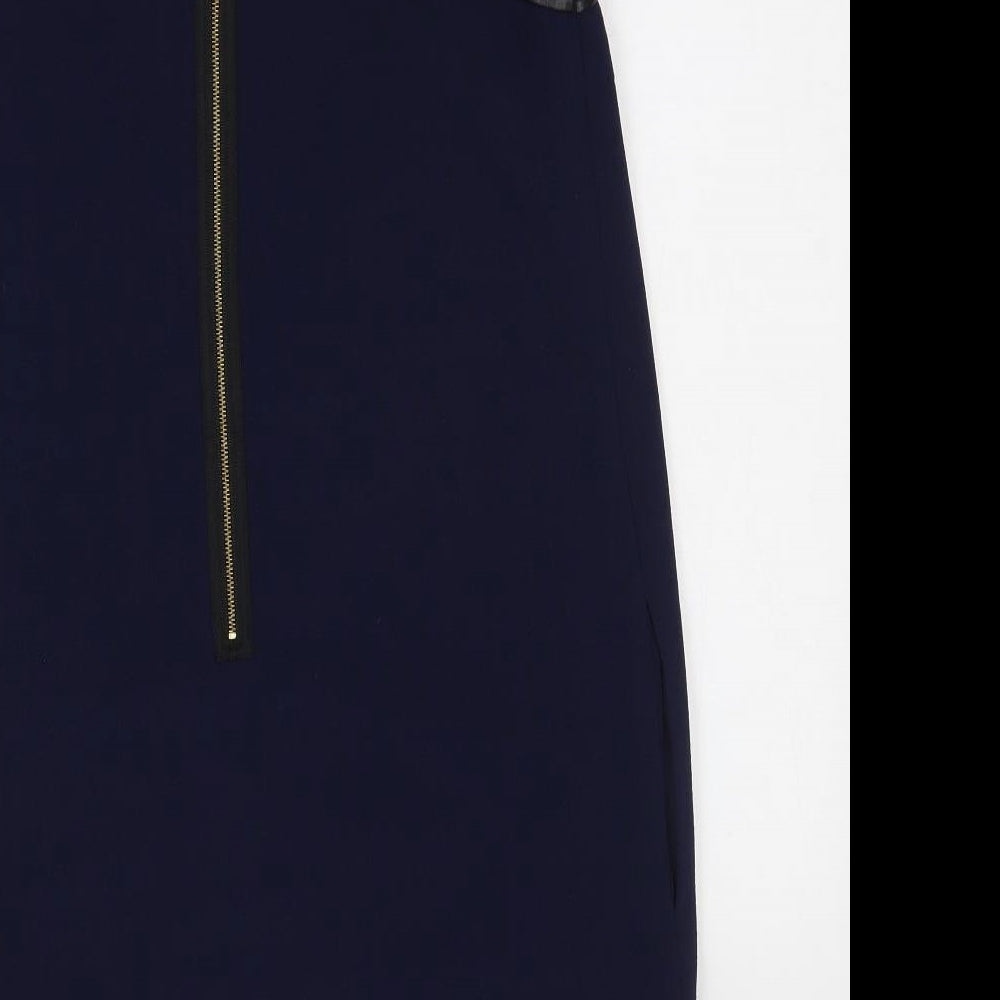 Marks and Spencer Womens Blue Polyester Tank Dress Size 12 V-Neck Zip