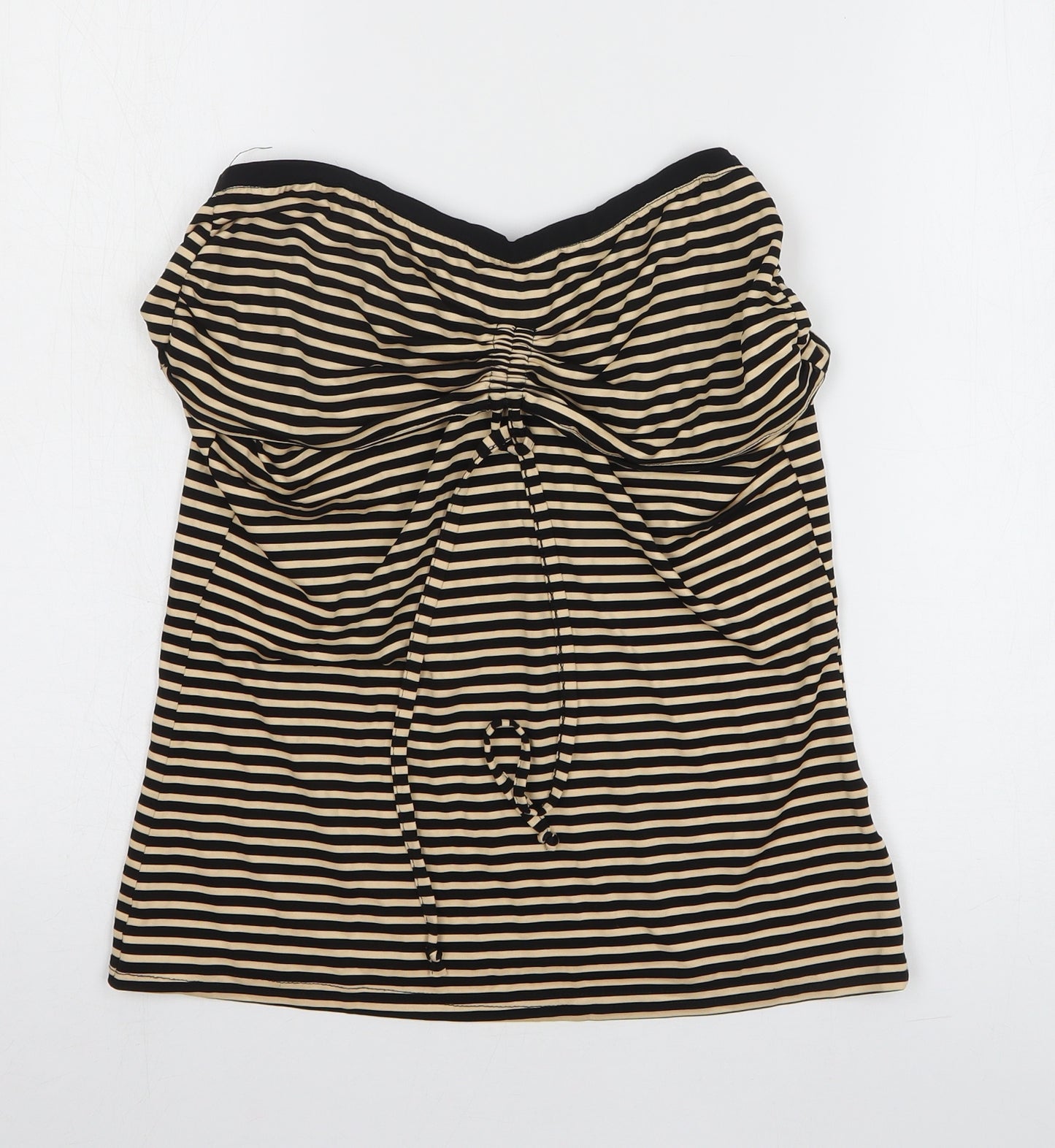 H&M Womens Black Striped Viscose Basic T-Shirt Size L Round Neck