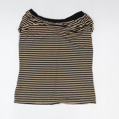 H&M Womens Black Striped Viscose Basic T-Shirt Size L Round Neck