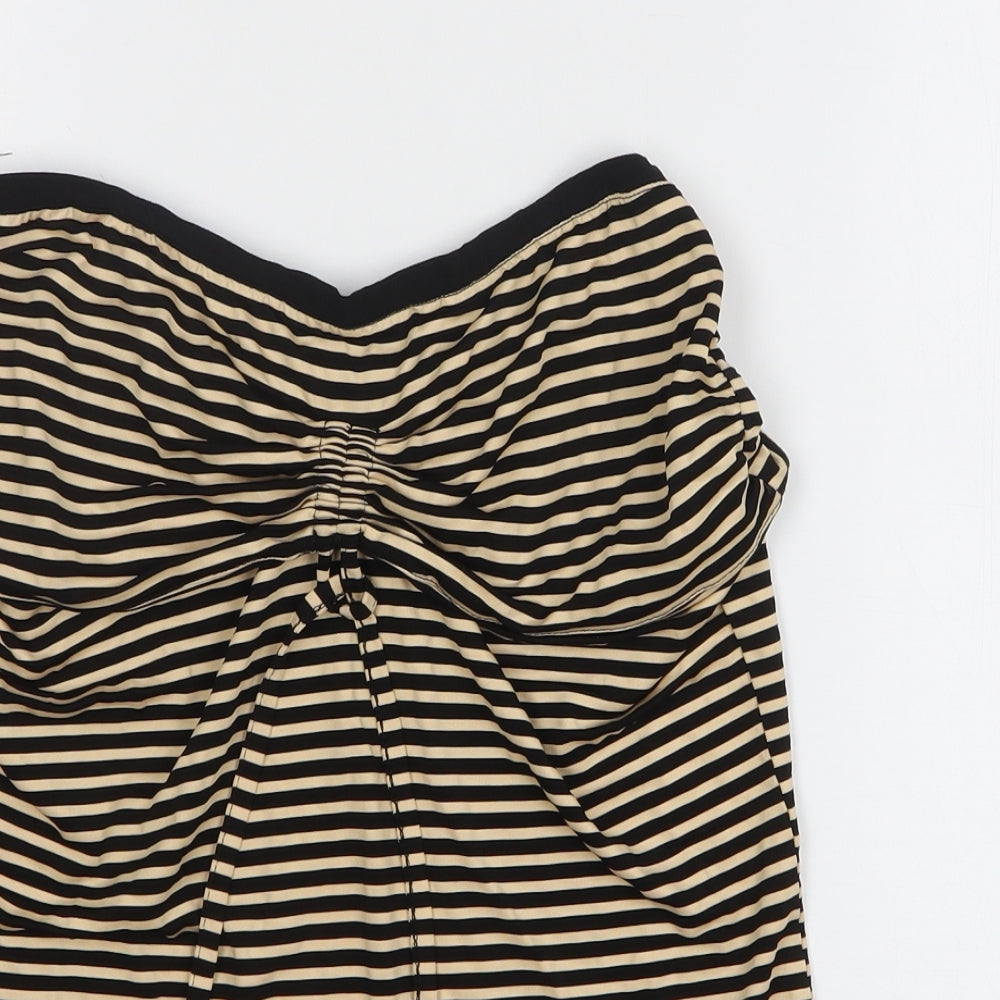 H&M Womens Black Striped Viscose Basic T-Shirt Size L Round Neck