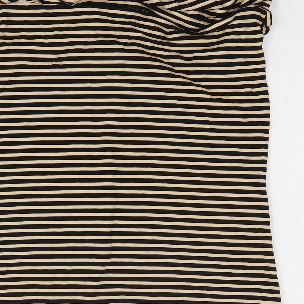 H&M Womens Black Striped Viscose Basic T-Shirt Size L Round Neck