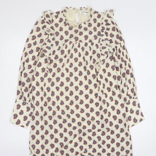 Wild Honey Womens White Geometric Rayon Jumper Dress Size XS Round Neck Pullover