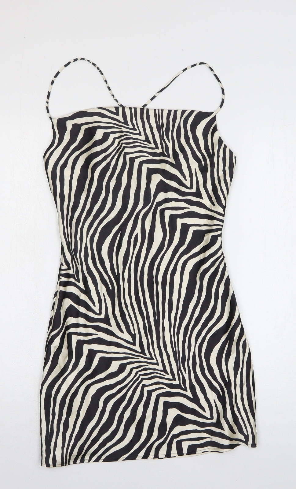 Zara Womens Black Animal Print Polyester Mini Size S Off the Shoulder Pullover - Zebra Print