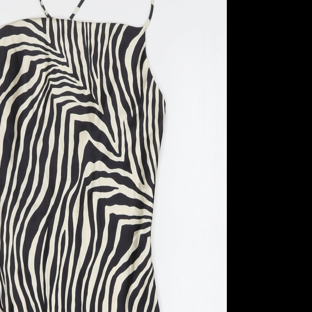 Zara Womens Black Animal Print Polyester Mini Size S Off the Shoulder Pullover - Zebra Print