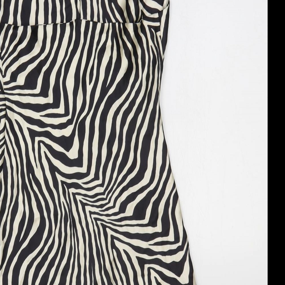 Zara Womens Black Animal Print Polyester Mini Size S Off the Shoulder Pullover - Zebra Print