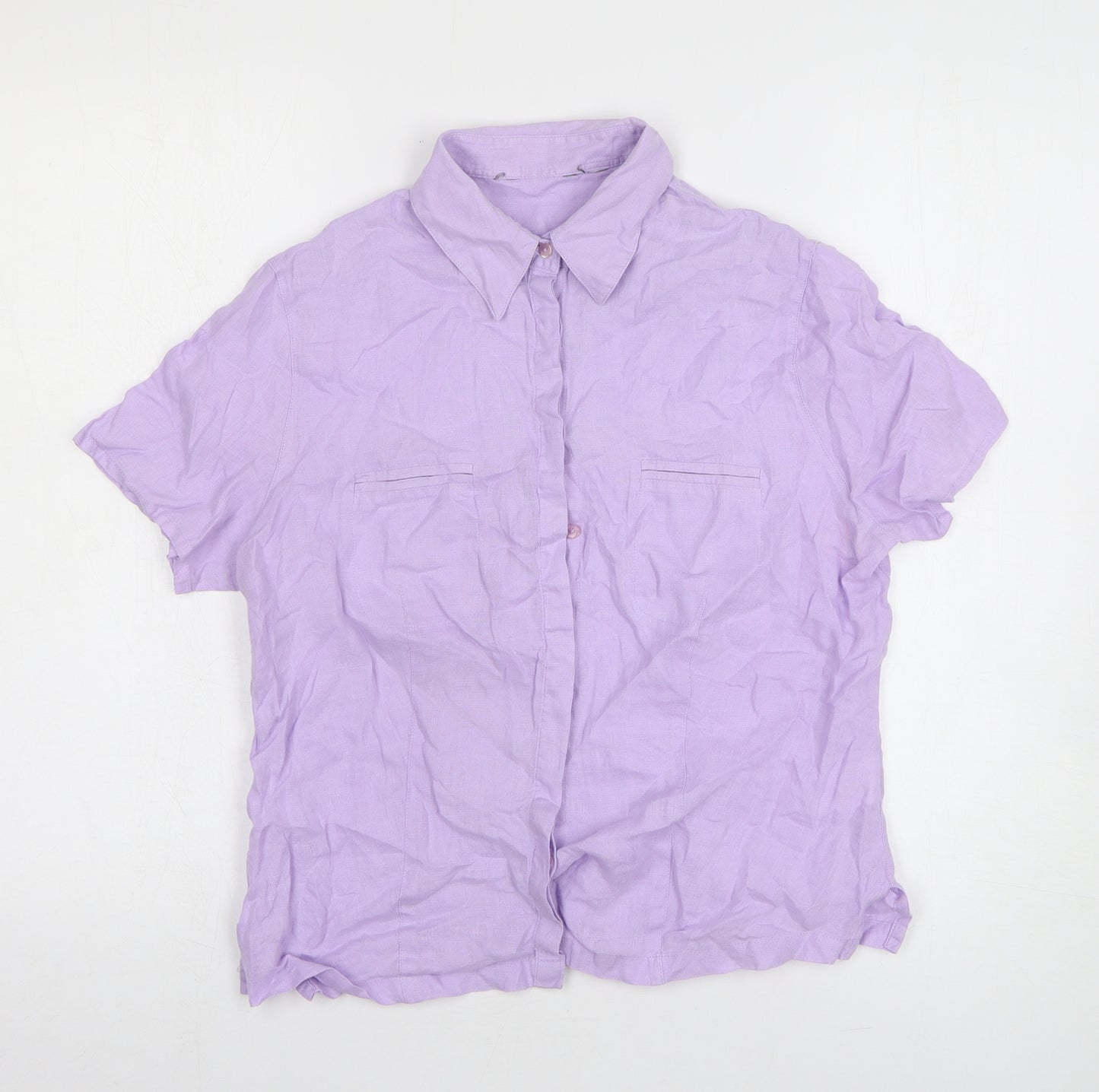 Preworn Boys Purple Linen Basic Button-Up Size M Collared Button