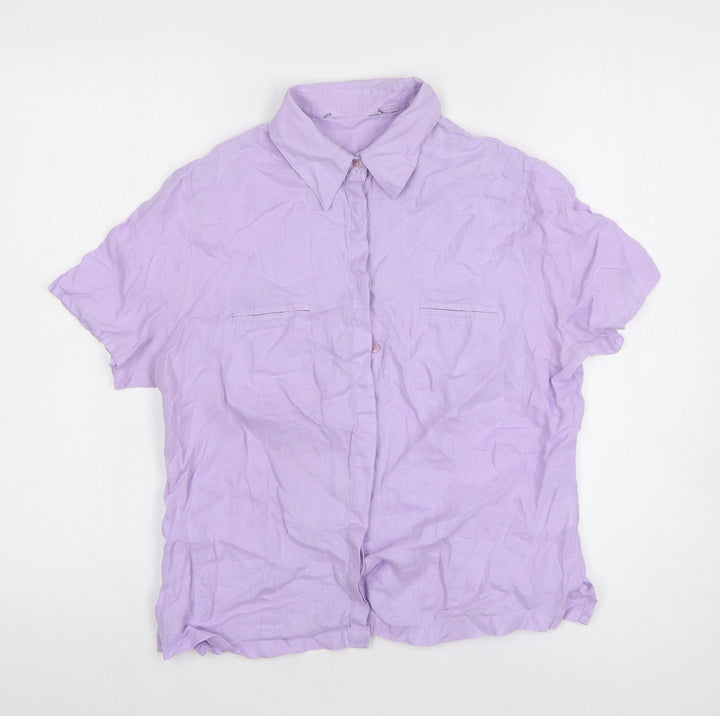Preworn Boys Purple Linen Basic Button-Up Size M Collared Button