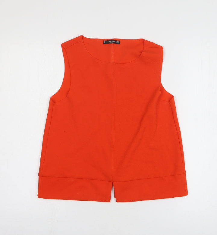Mango Womens Orange Polyester Basic Tank Size S Boat Neck