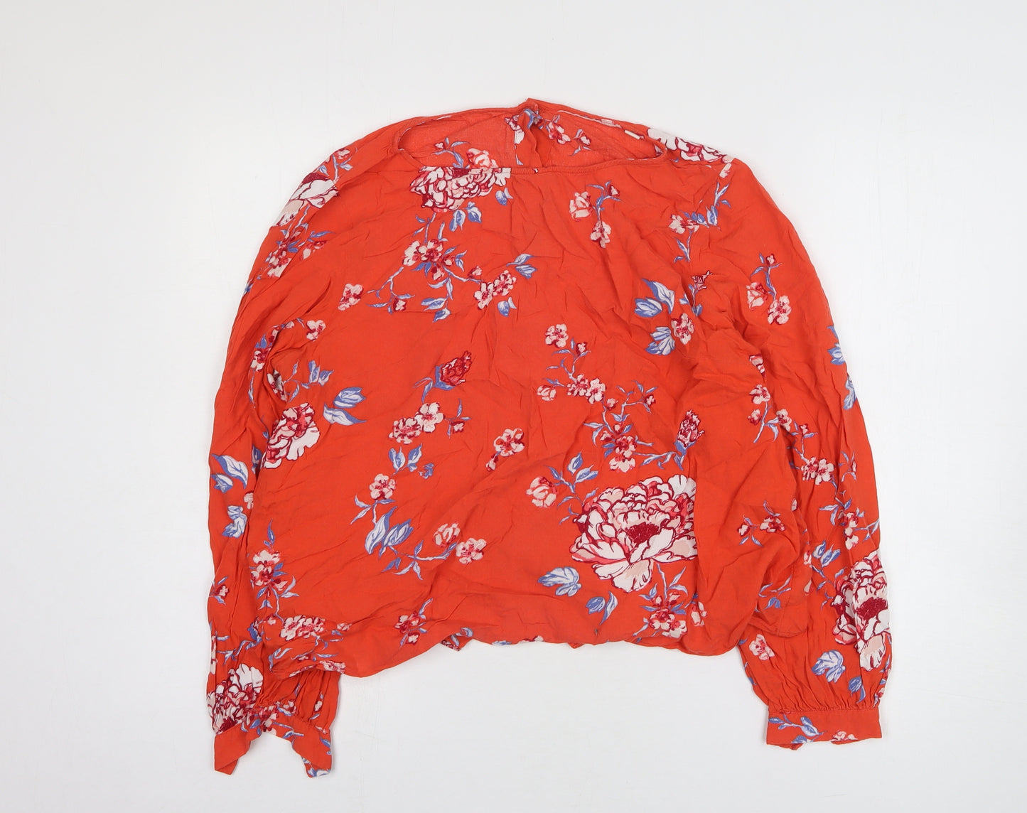 Preworn Womens Orange Floral Viscose Basic T-Shirt Size M Round Neck