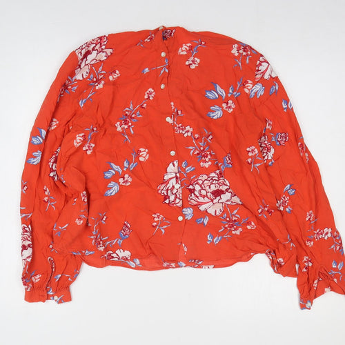 Preworn Womens Orange Floral Viscose Basic T-Shirt Size M Round Neck