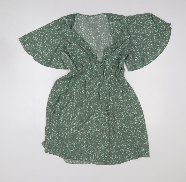 Zaful Womens Green Polka Dot Polyester Fit & Flare Size S Scoop Neck Pullover - Angel Sleeve