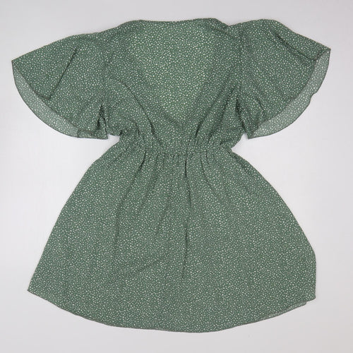 Zaful Womens Green Polka Dot Polyester Fit & Flare Size S Scoop Neck Pullover - Angel Sleeve