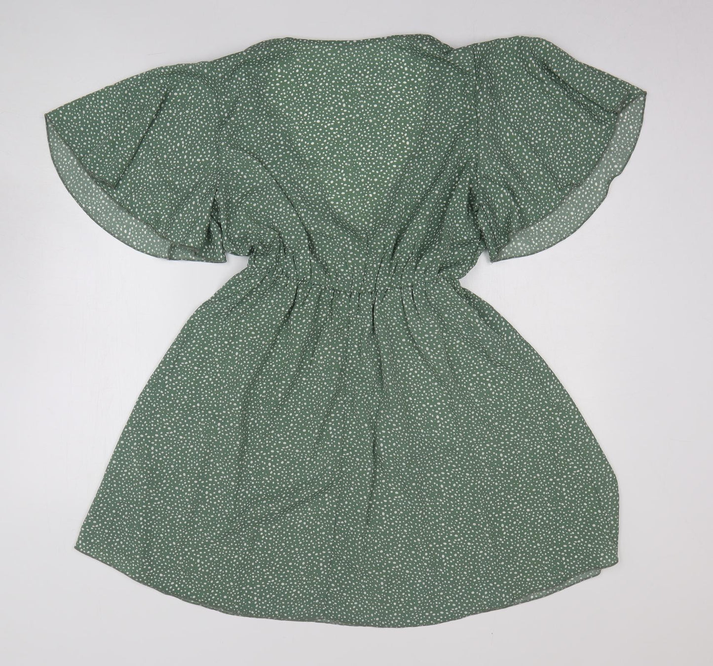 Zaful Womens Green Polka Dot Polyester Fit & Flare Size S Scoop Neck Pullover - Angel Sleeve