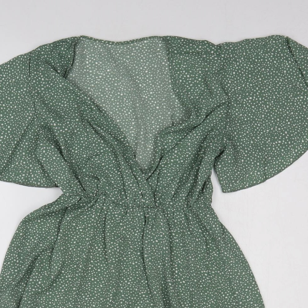 Zaful Womens Green Polka Dot Polyester Fit & Flare Size S Scoop Neck Pullover - Angel Sleeve