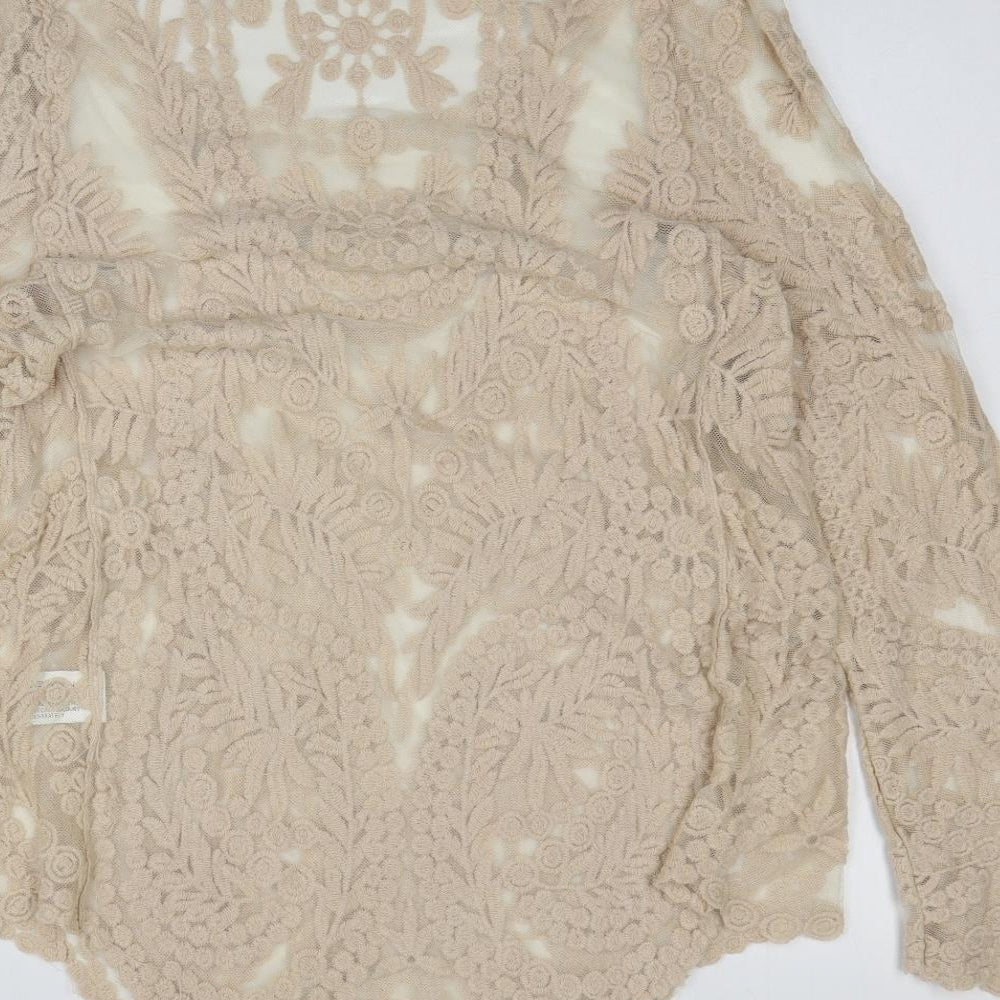 Club L Womens Beige Floral Polyester Basic T-Shirt Size 18 Scoop Neck