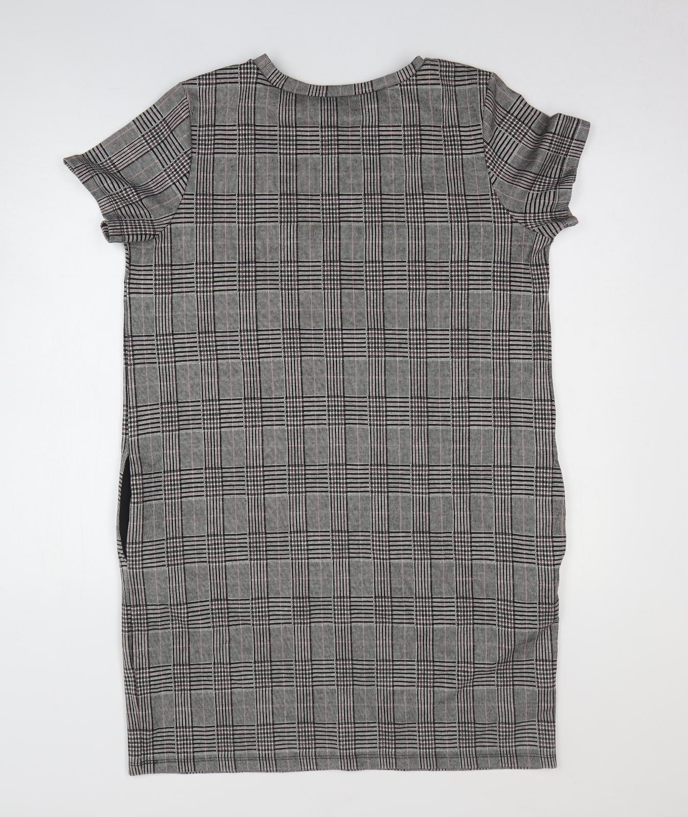 NEXT Womens Grey Plaid Polyester T-Shirt Dress Size 18 Round Neck Pullover