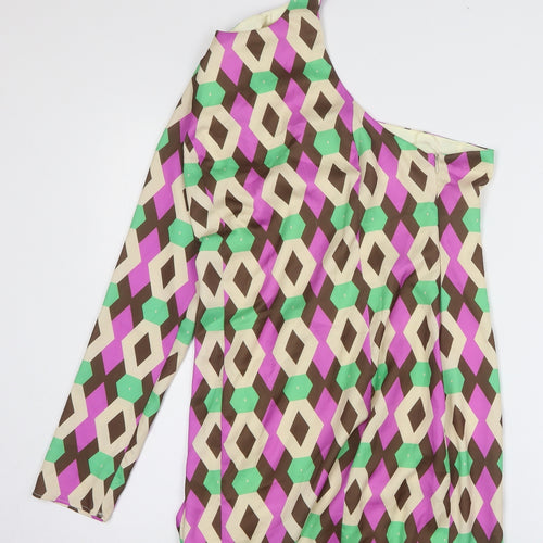 Zara Womens Multicoloured Geometric Polyester A-Line Size M One Shoulder Pullover