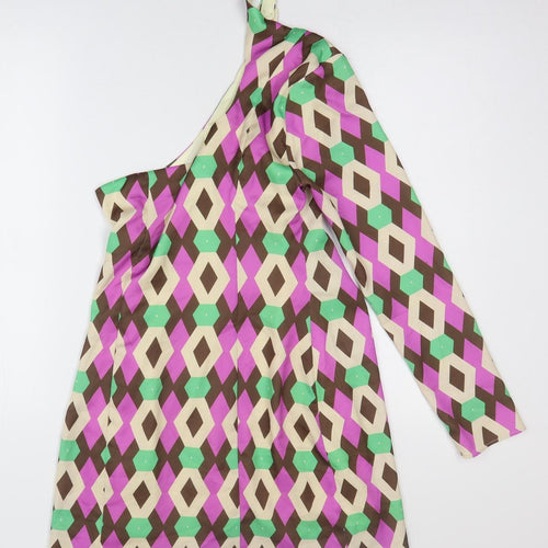 Zara Womens Multicoloured Geometric Polyester A-Line Size M One Shoulder Pullover