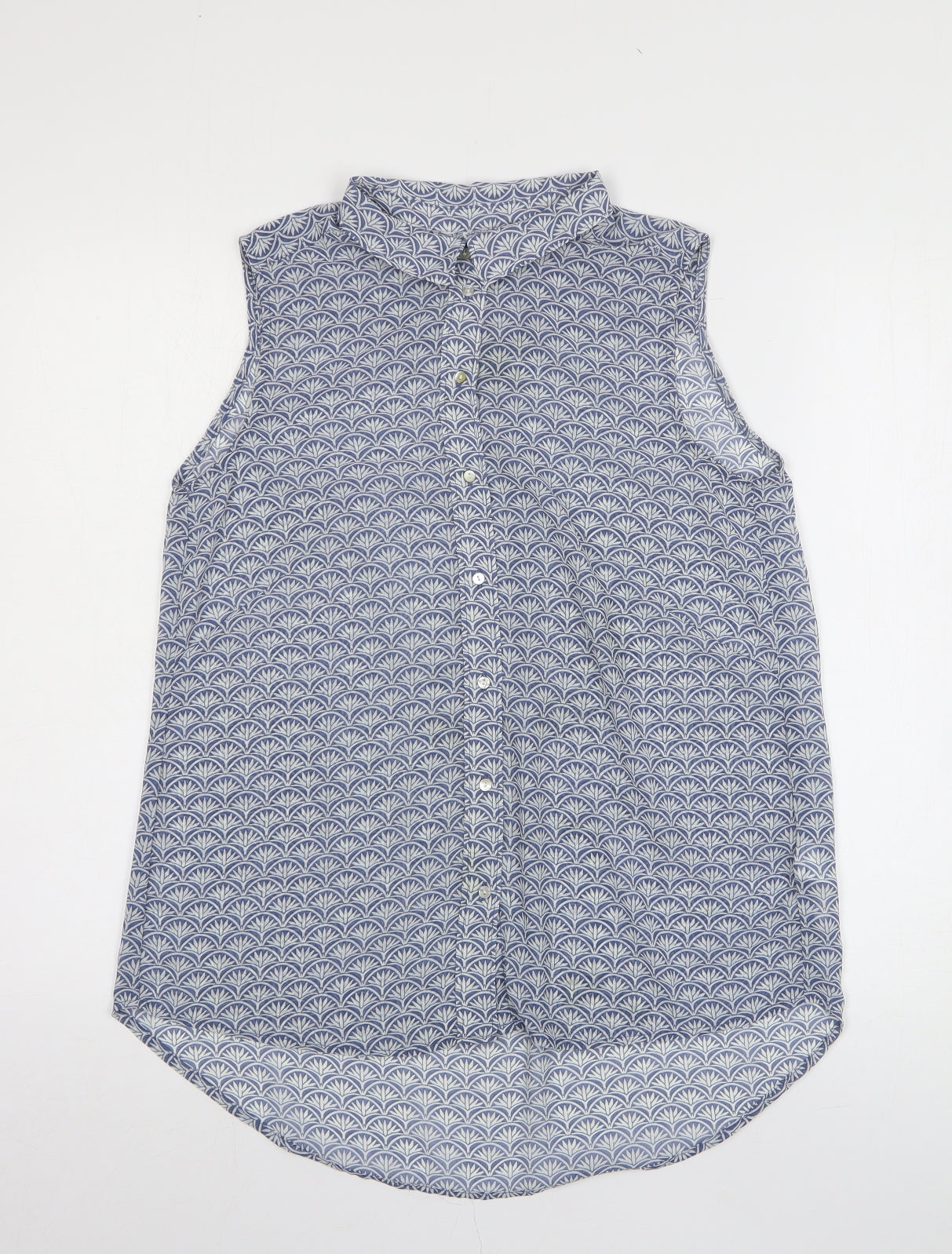 H&M Womens Blue Geometric Polyester Basic Blouse Size M Collared