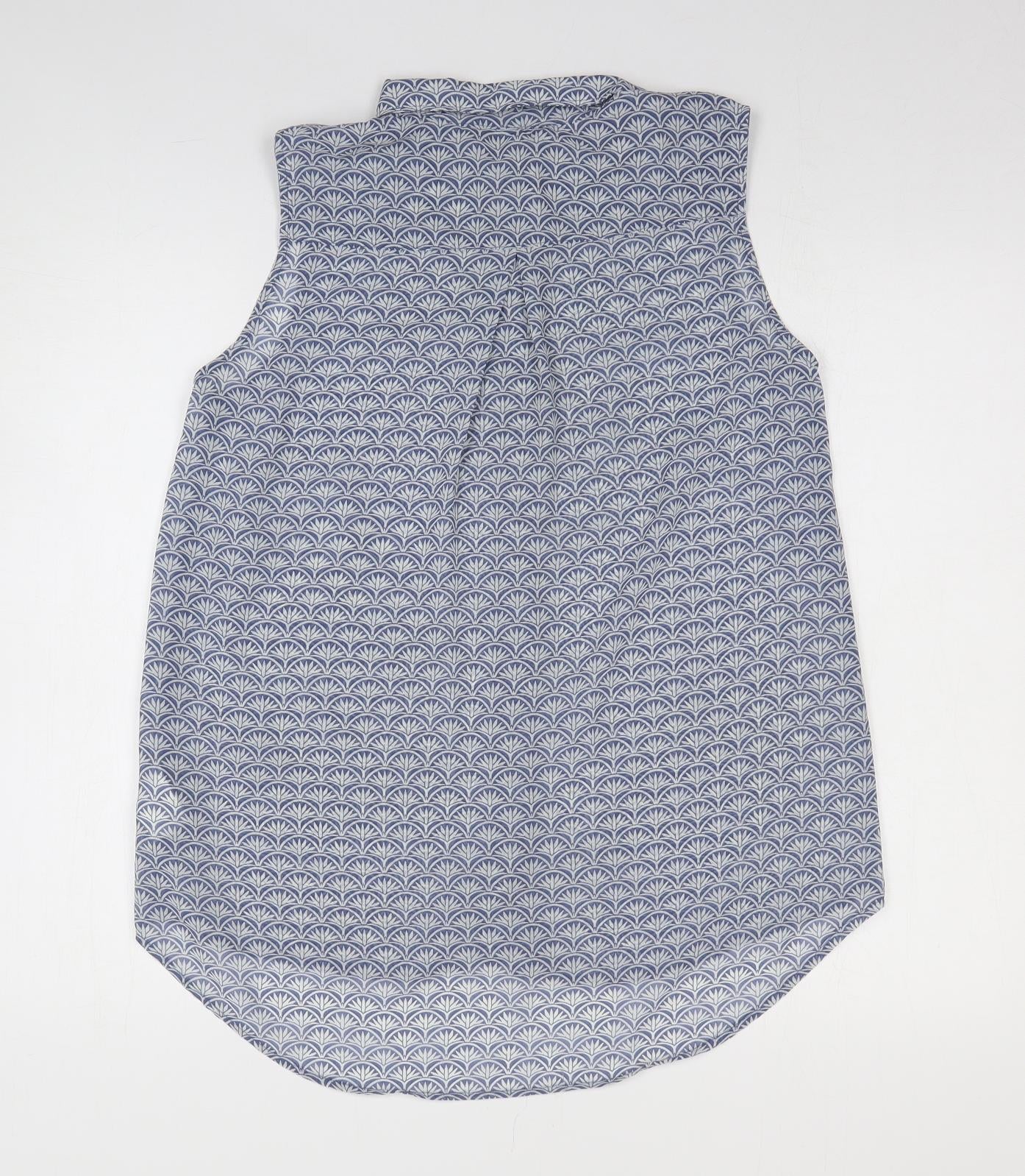 H&M Womens Blue Geometric Polyester Basic Blouse Size M Collared