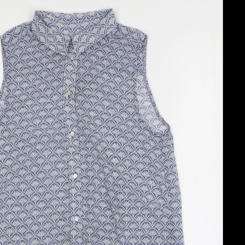 H&M Womens Blue Geometric Polyester Basic Blouse Size M Collared