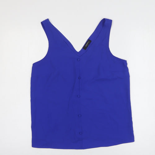 Papaya Womens Blue Polyester Basic Blouse Size 8 V-Neck