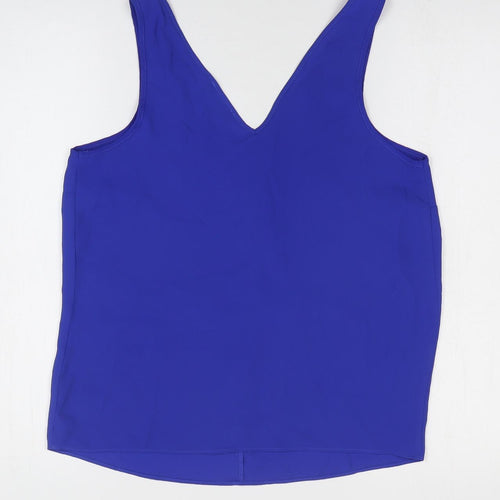 Papaya Womens Blue Polyester Basic Blouse Size 8 V-Neck