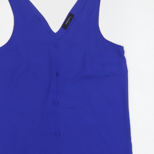 Papaya Womens Blue Polyester Basic Blouse Size 8 V-Neck