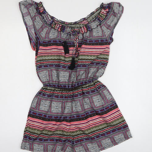 Primark Womens Multicoloured Geometric Polyester Romper One-Piece Size 6 Pullover