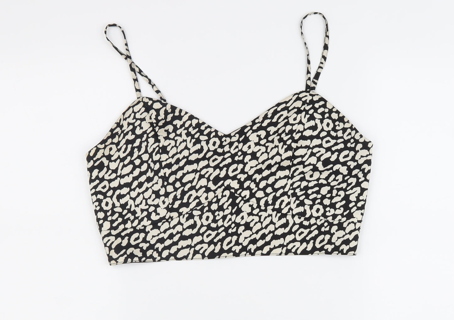Quiz Womens Black Polyester Cropped Tank Size 10 V-Neck - Leopard Print