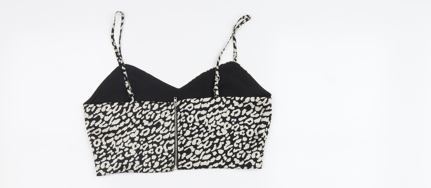 Quiz Womens Black Polyester Cropped Tank Size 10 V-Neck - Leopard Print
