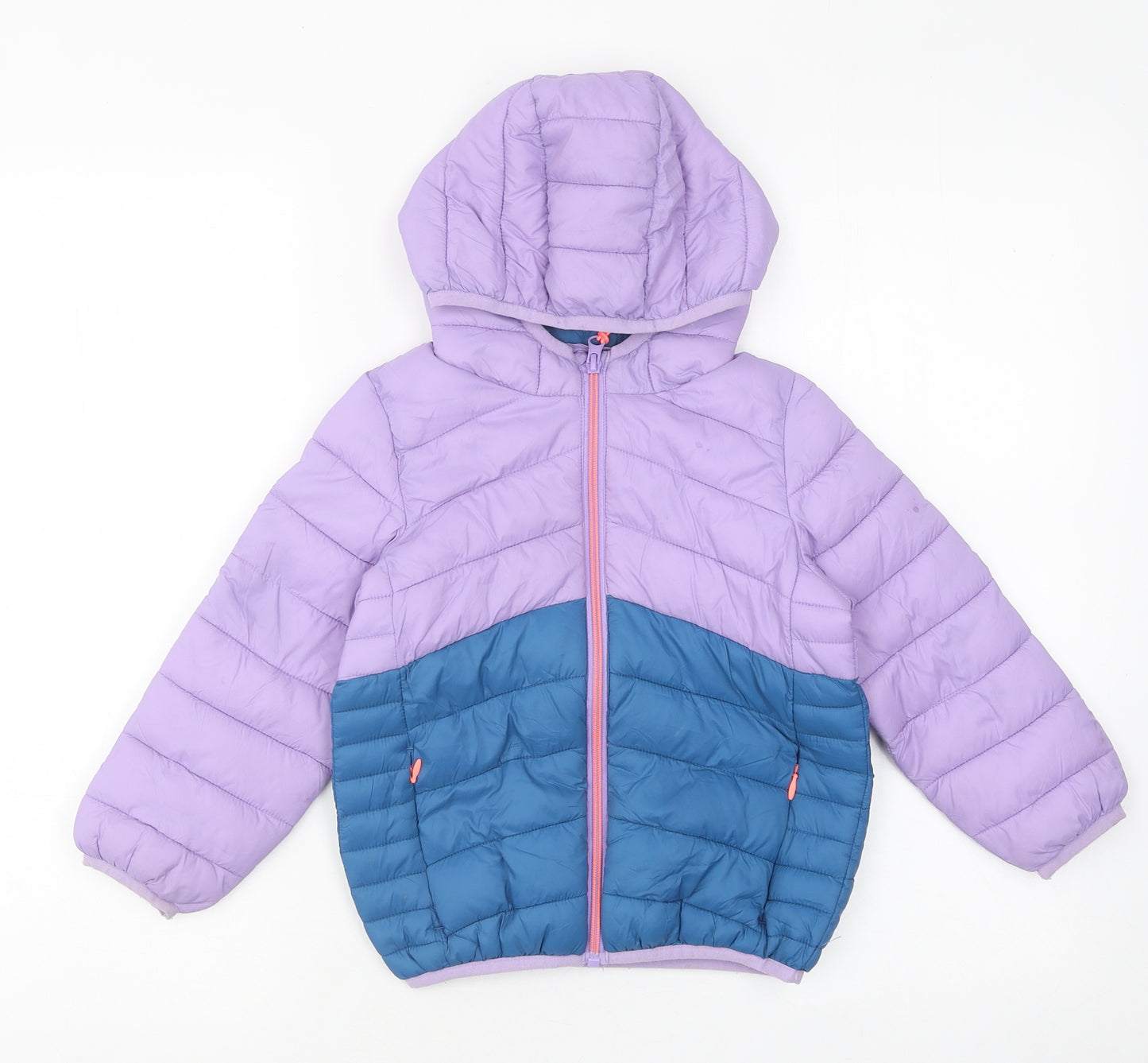 Marks and Spencer Girls Multicoloured Colourblock Puffer Jacket Coat Size 3-4 Years Zip
