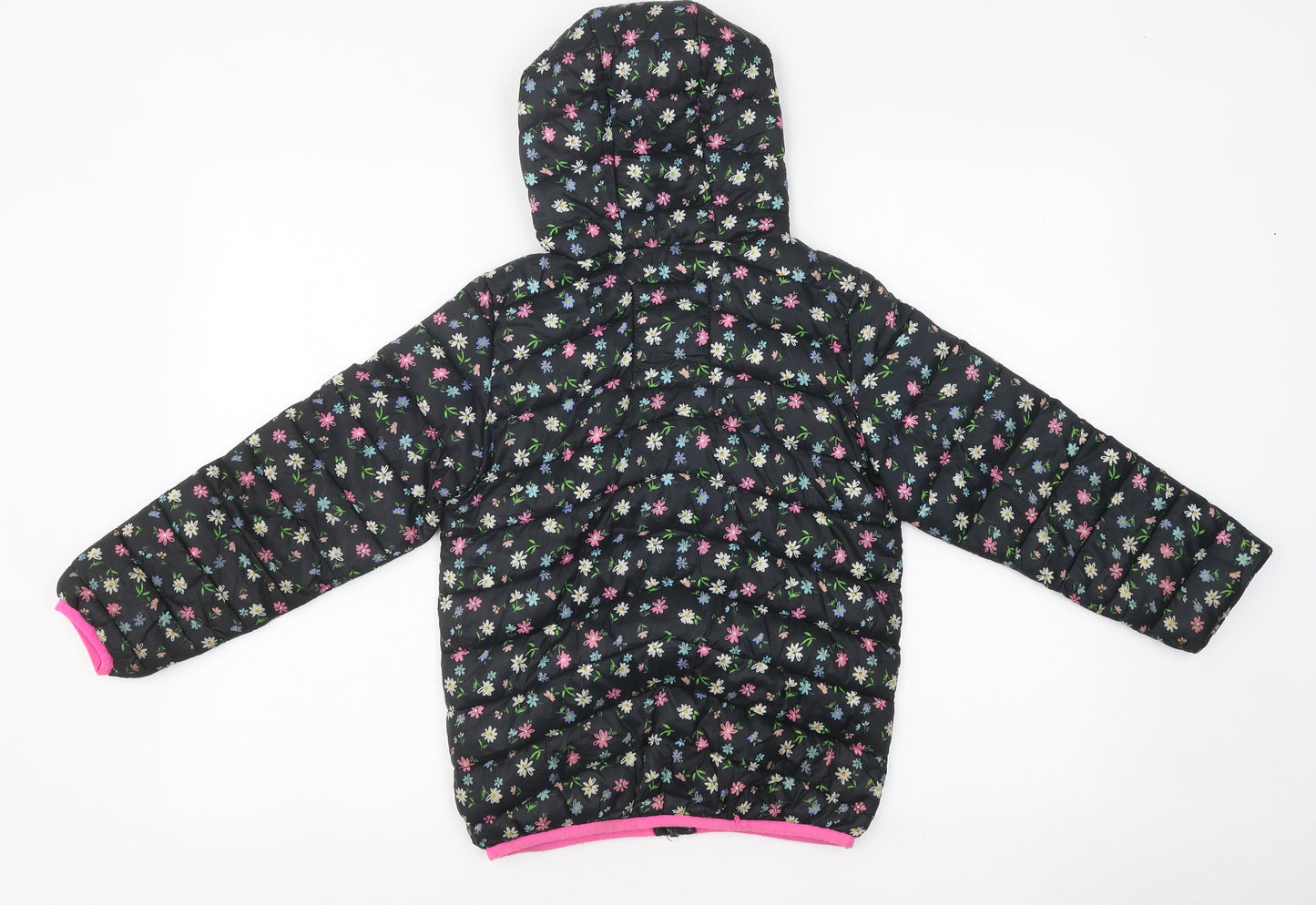 Marks and Spencer Girls Black Floral Puffer Jacket Coat Size 7-8 Years Zip