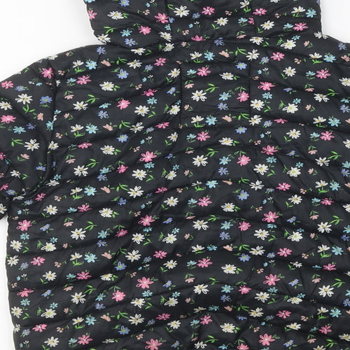 Marks and Spencer Girls Black Floral Puffer Jacket Coat Size 7-8 Years Zip