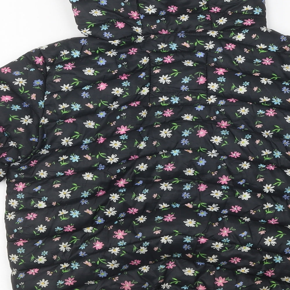 Marks and Spencer Girls Black Floral Puffer Jacket Coat Size 7-8 Years Zip