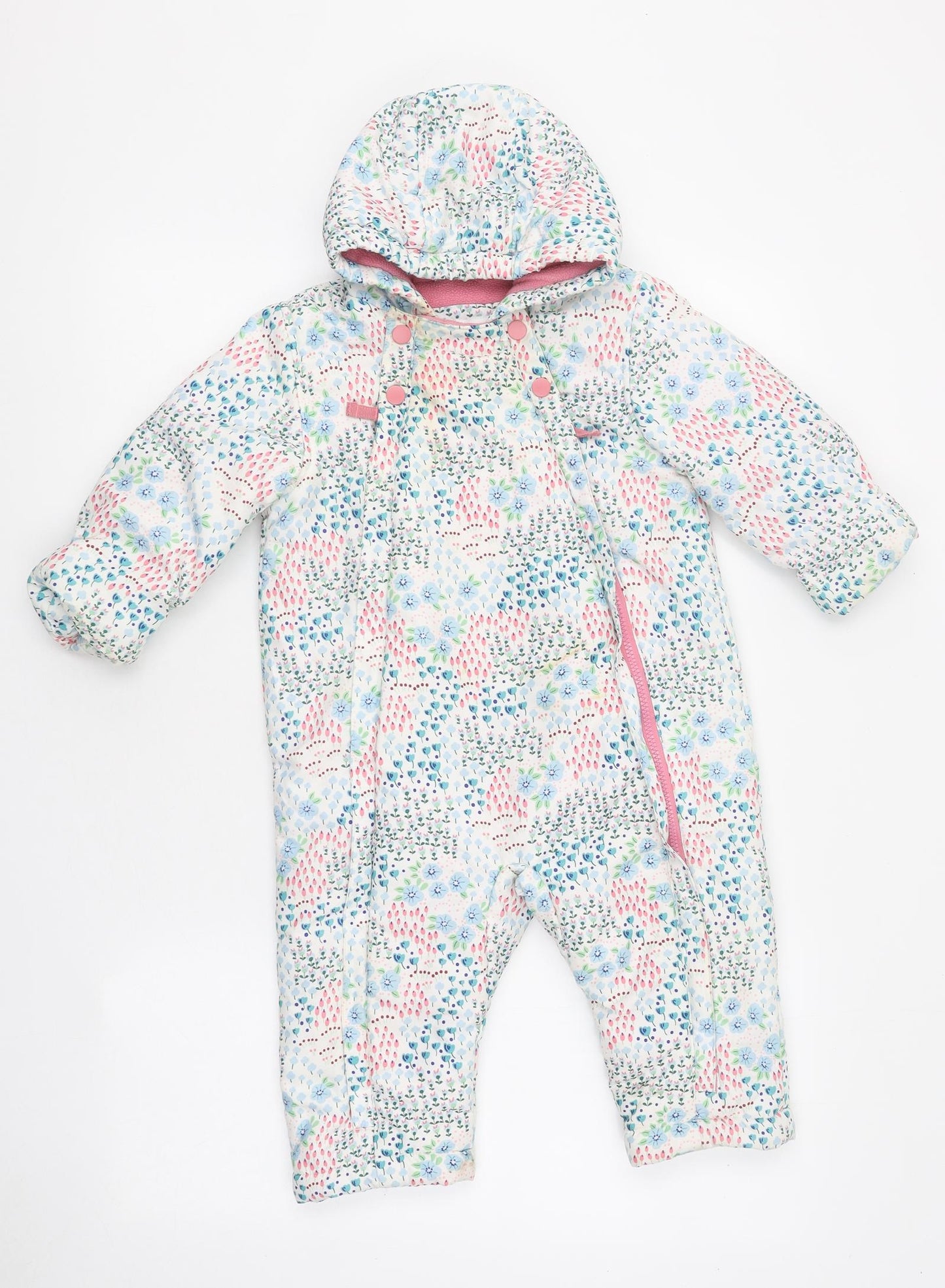 Marks and Spencer Girls White Floral Jacket Snowsuit Size 18-24 Months Zip