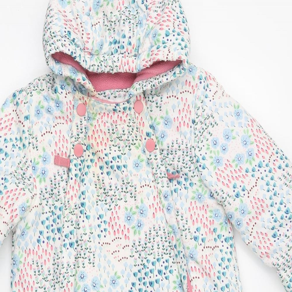 Marks and Spencer Girls White Floral Jacket Snowsuit Size 18-24 Months Zip