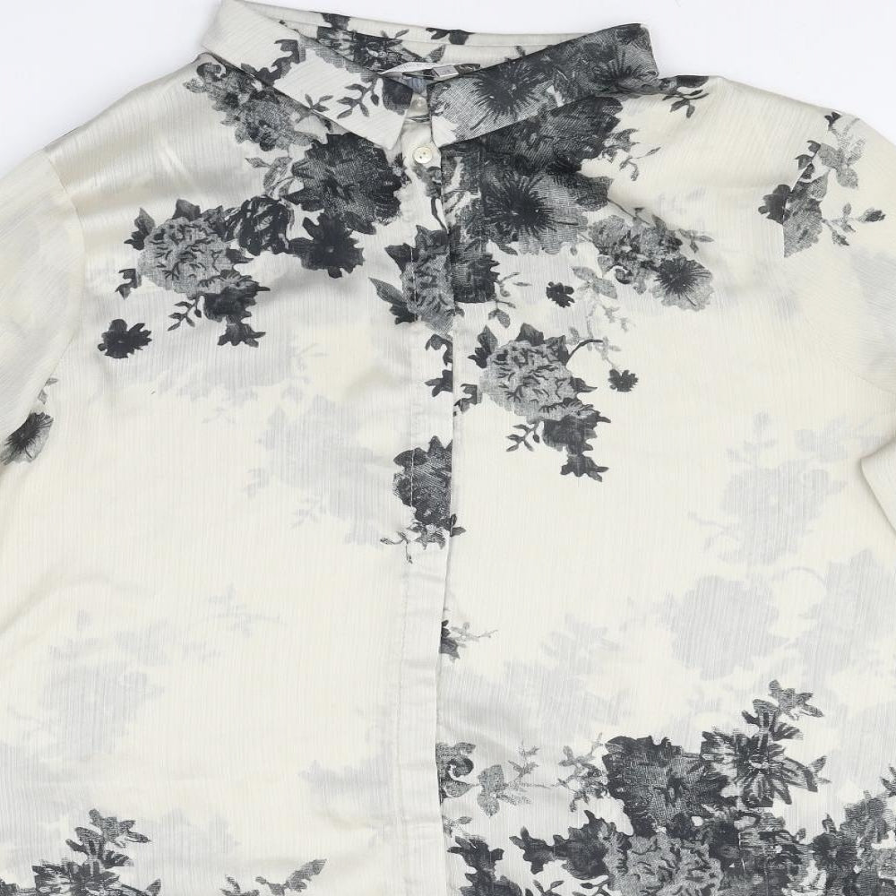 RJR.John Rocha Womens White Floral Polyester Jersey Blouse Size 18 Collared