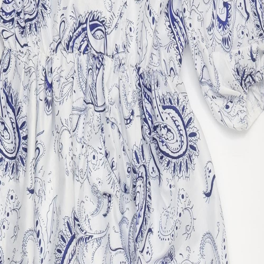 SheIn Womens White Geometric Polyester Maxi Size S V-Neck Pullover