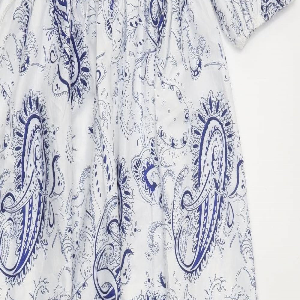 SheIn Womens White Geometric Polyester Maxi Size S V-Neck Pullover