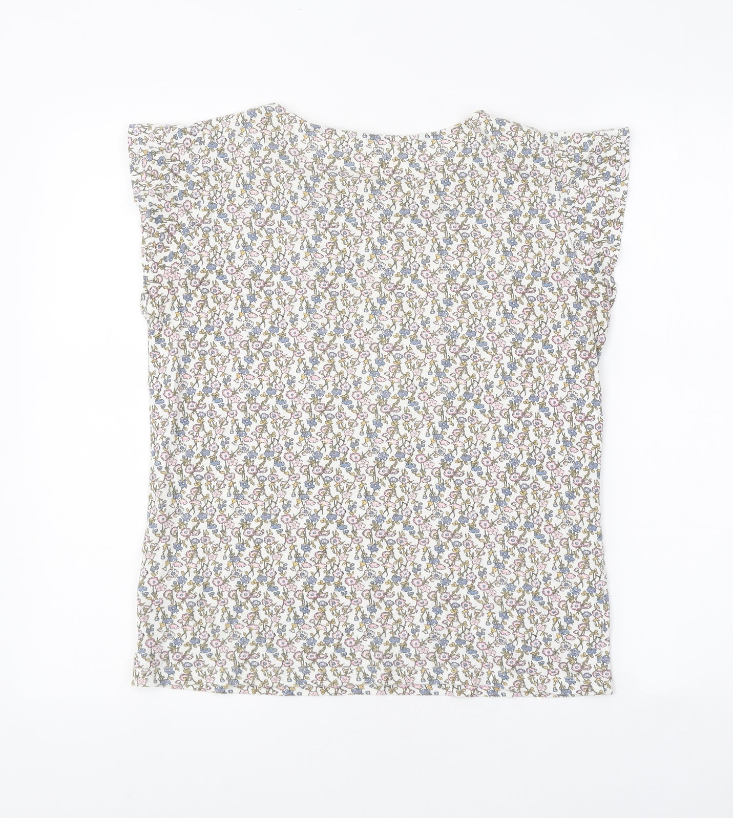 TU Womens White Floral Polyester Basic T-Shirt Size S Round Neck