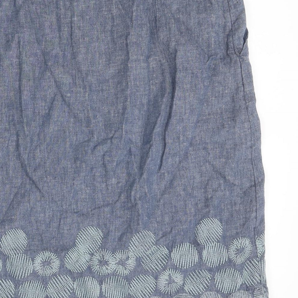 White Stuff Womens Blue Geometric Cotton A-Line Skirt Size 8 Zip