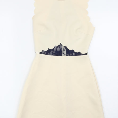 ASOS Womens Beige Polyester Fit & Flare Size 6 Mock Neck Zip - Lace Detail