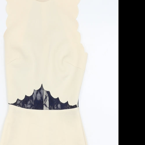 ASOS Womens Beige Polyester Fit & Flare Size 6 Mock Neck Zip - Lace Detail