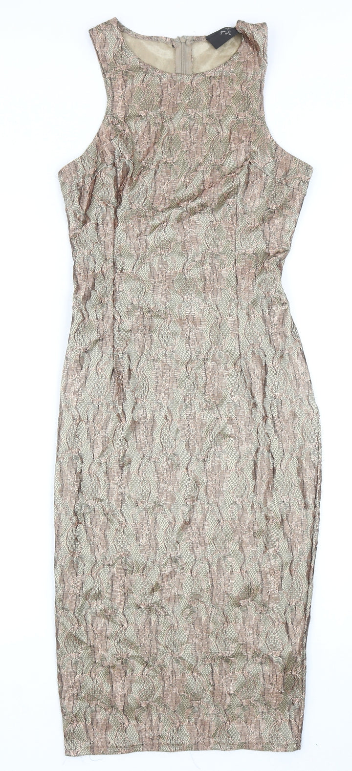 AX Paris Womens Brown Floral Polyester Pencil Dress Size 8 Round Neck Zip