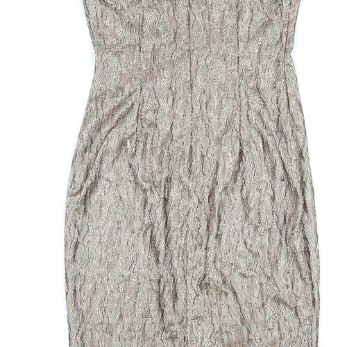 AX Paris Womens Brown Floral Polyester Pencil Dress Size 8 Round Neck Zip