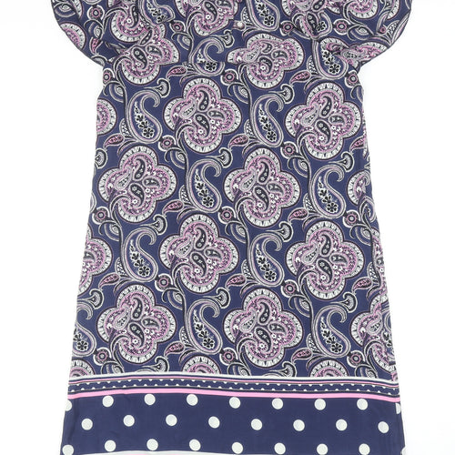NEXT Womens Blue Paisley Polyester A-Line Size 10 Scoop Neck Button