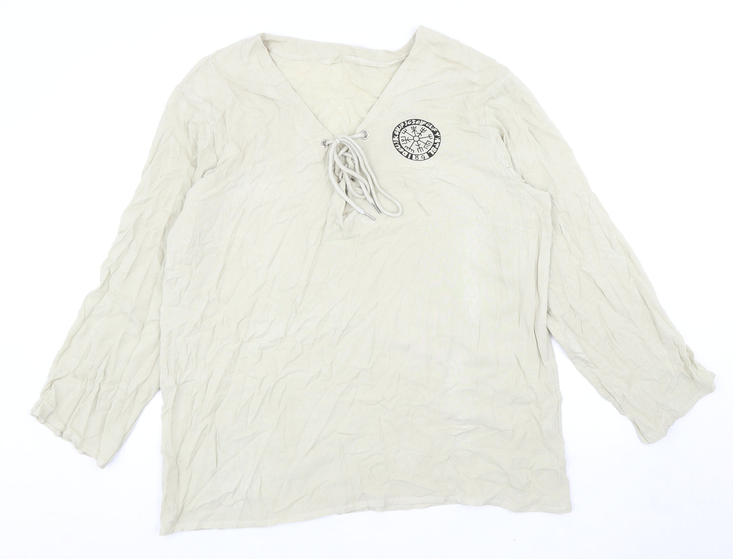 Preworn Womens Beige Polyester Basic Blouse Size 4XL V-Neck